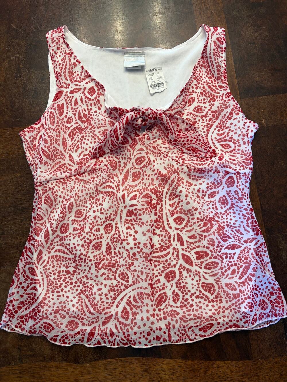 NWT Vintage B. Moss Size S Red White Tie-Front Tank Top 100% Polyester